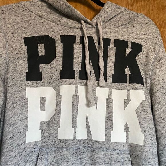 🍄 PINK Victoria’s Secret Gray Hooded Sweatshirt - Picture 2 of 7